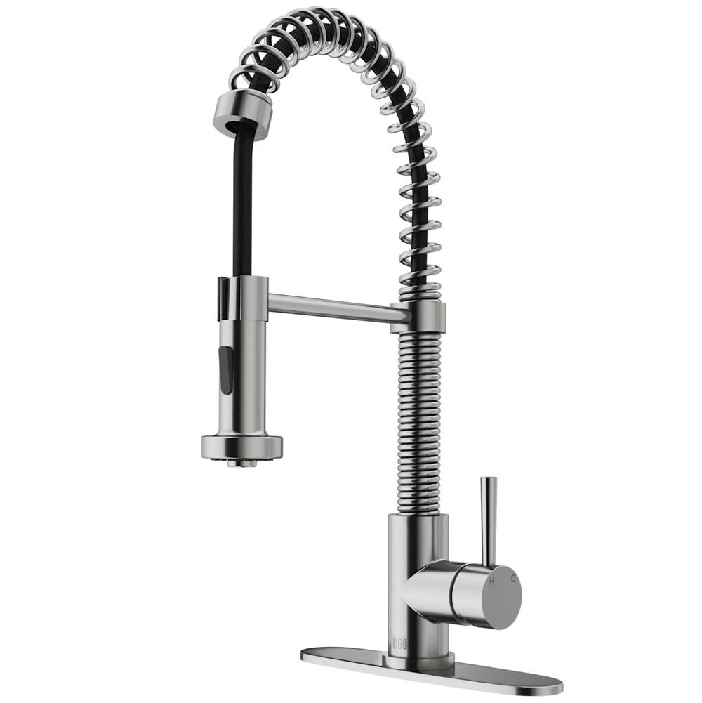 Vigo Edison Pull-Down Spray Kitchen Faucet With Deck Plate In Stainless Steel