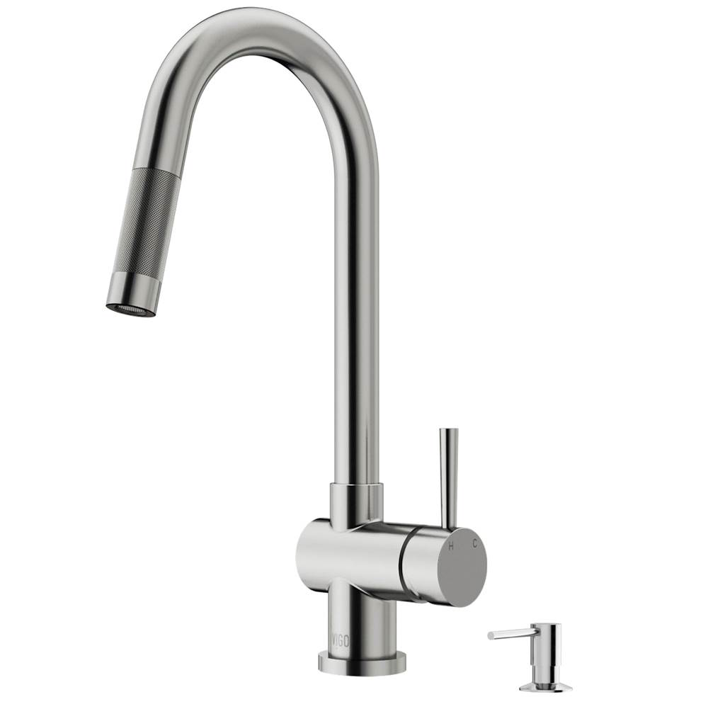 Vigo Gramercy Single Handle Pull-Down Spout Kitchen Faucet Set with Soap Dispenser in Stainless Steel
