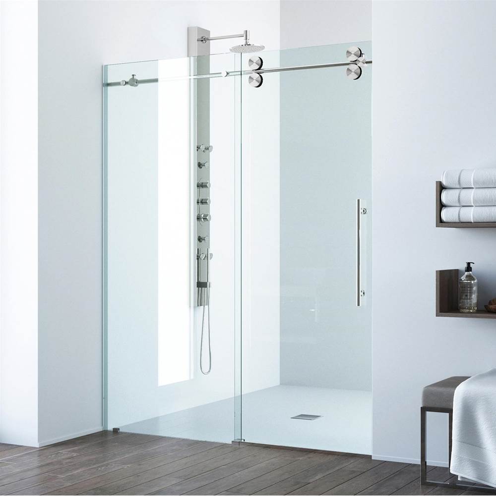 Vigo Elan 48 To 52 In. X 74 In. Frameless Sliding Shower Door In Stainless Steel With Clear Glass And Handle