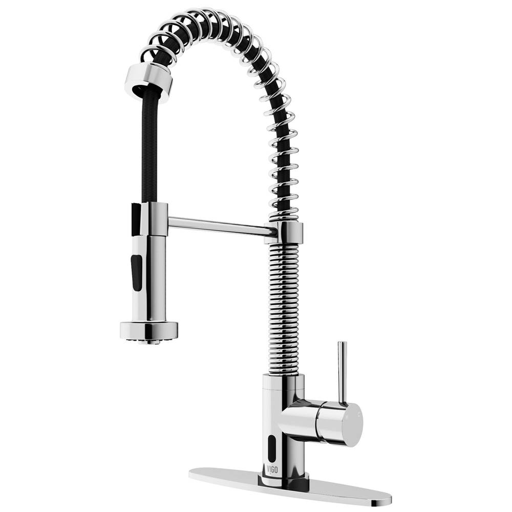 Vigo Edison Single Handle Pull-Down Sprayer Kitchen Faucet Set with Deck Plate and Touchless Sensor in Chrome