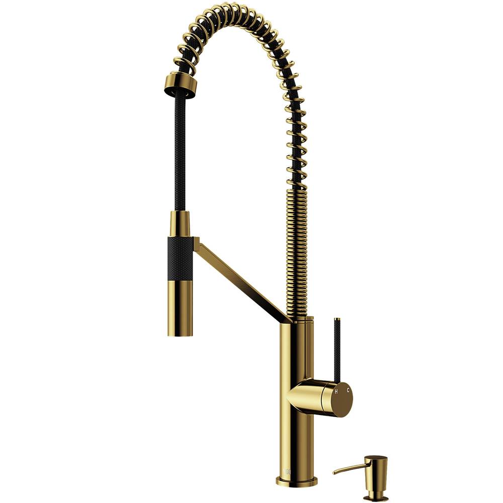 Vigo Livingston Magnetic Kitchen Faucet With Technology And Soap Dispenser In Matte Brushed Gold