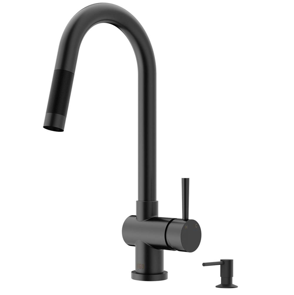 Vigo Gramercy Single Handle Pull-Down Spout Kitchen Faucet Set with Soap Dispenser in Matte Black