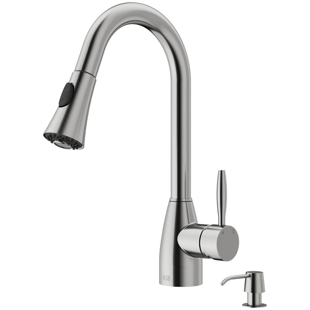 Vigo Aylesbury Pull-Down Spray Kitchen Faucet With Soap Dispenser In Stainless Steel