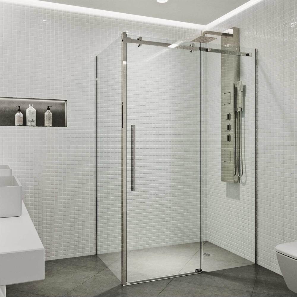 Vigo Alameda 32 W X 73.5 H Frameless Sliding Shower Enclosure In Stainless Steel With Handle