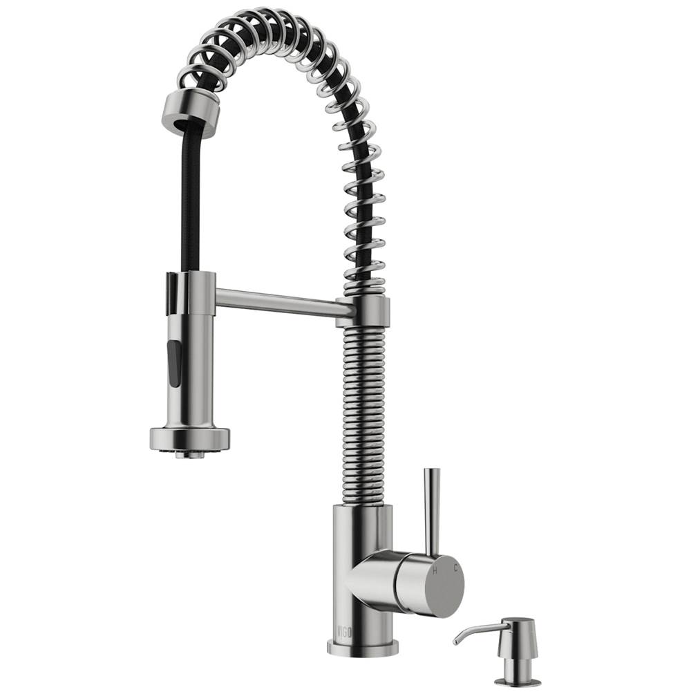 Vigo Edison Pull-Down Spray Kitchen Faucet With Soap Dispenser In Stainless Steel