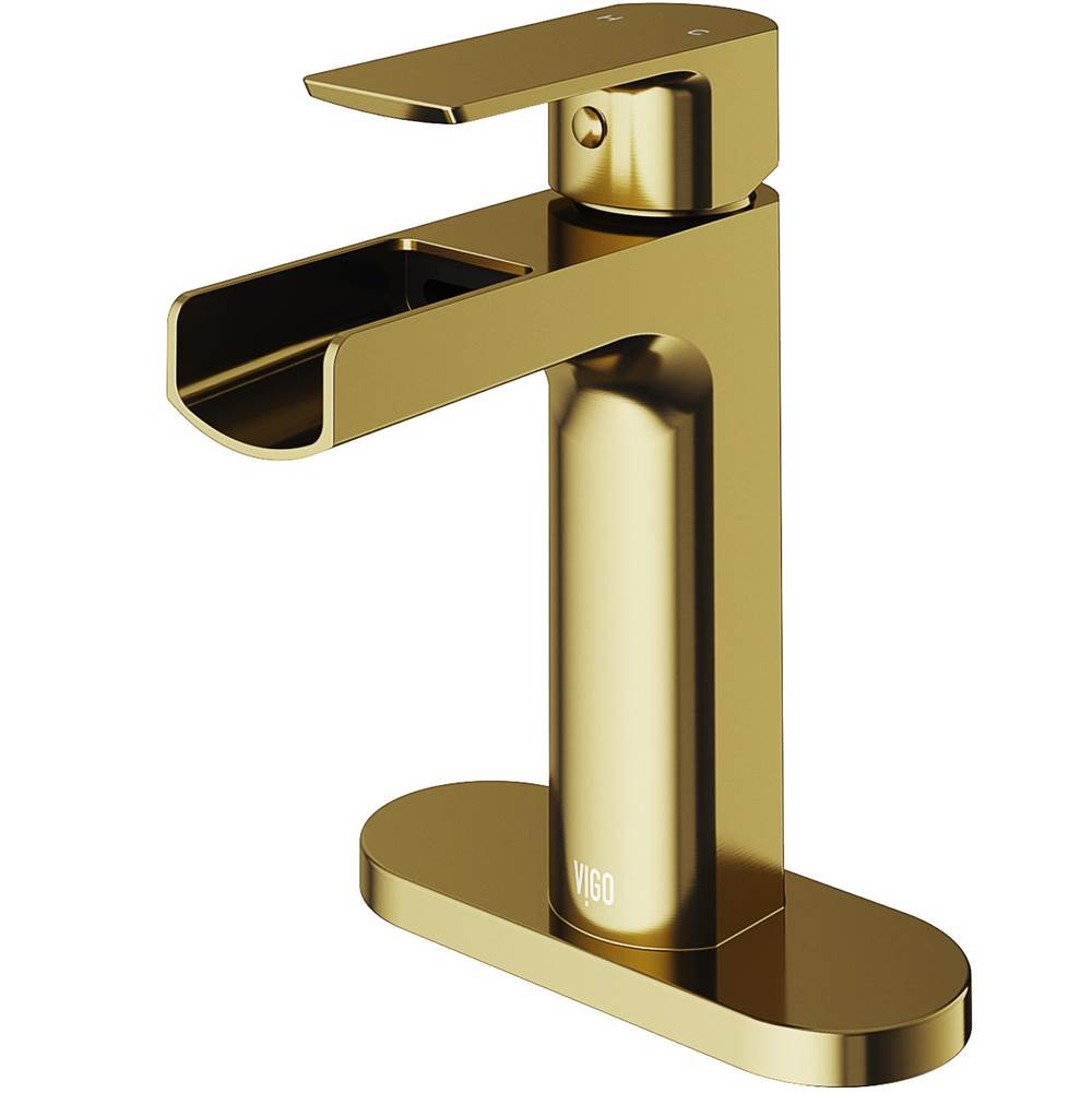 Vigo Ileana Single Hole Bathroom Faucet With Deck Plate In Matte Brushed Gold
