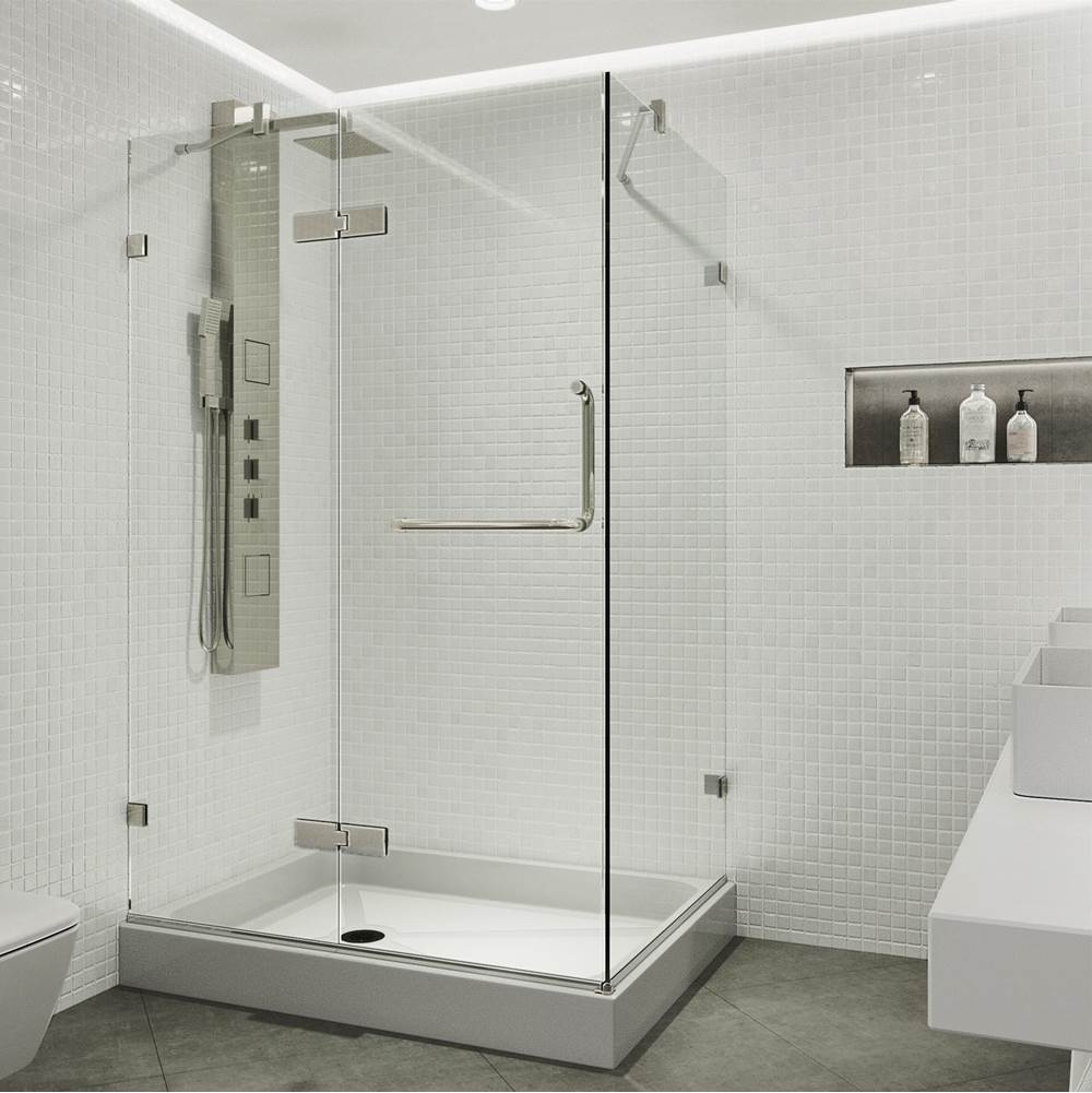 Vigo Monteray 36.125 W X 70.75 H Frameless Hinged Shower Enclosure In Brushed Nickel With Shower Base And Handle