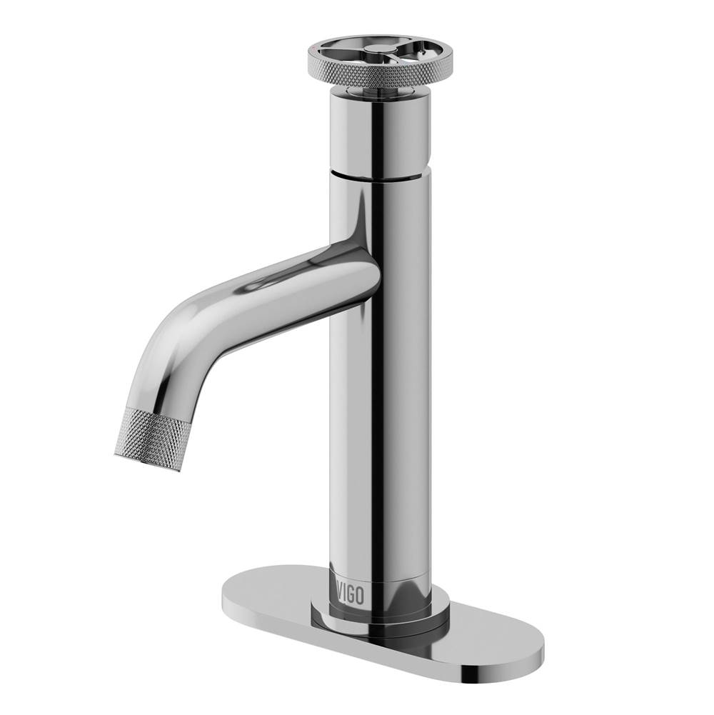 Vigo Cass Single Handle Single-Hole Bathroom Faucet Set with Deck Plate in Chrome