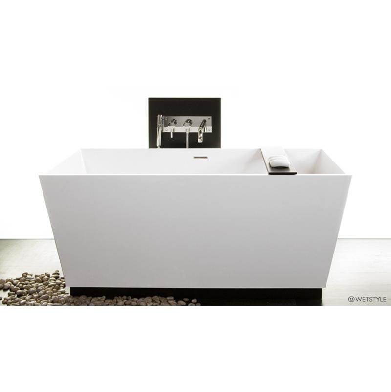 WETSTYLE Cube Bath 60 X 30 X 24 - Fs  - Built In Bn O/F & Drain - Copper Conn - Wood Plinth Mozambique - White True High Gloss