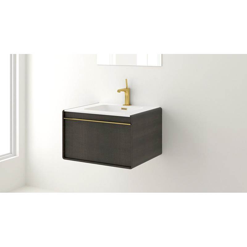 WETSTYLE Deco Vanity Wallmount 36'' - Wl Config Walnut Nat. No Calico And White Matte Lacquer - Satin Brass Metal