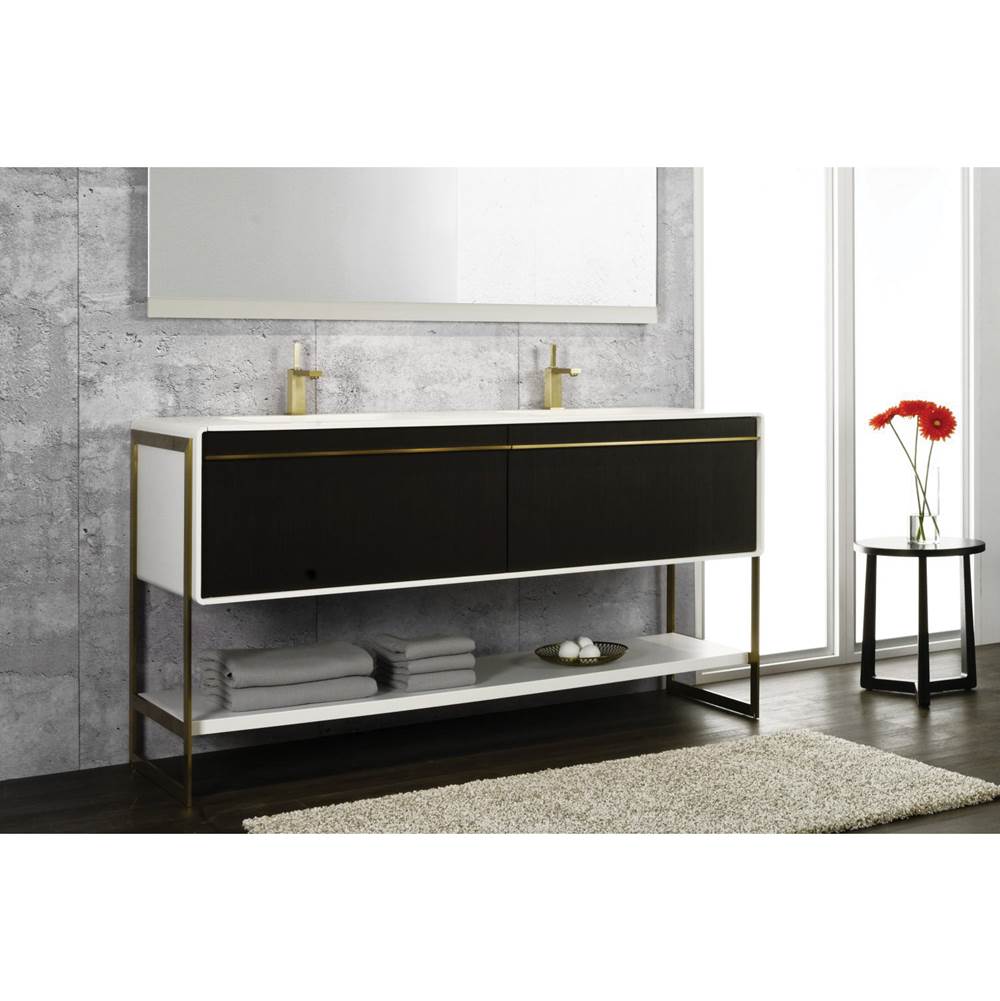 WETSTYLE Deco Vanity Floormount 60'' - Wlw Config Mozambique And Matte Lacquer Stone Harbour Grey - Brushed Steel