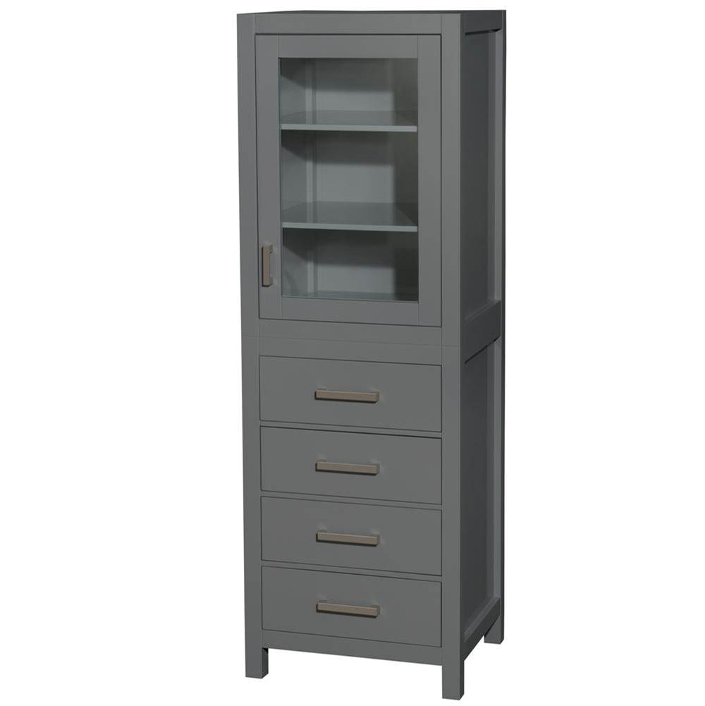 Wyndham Collection Sheffield 24 Inch Linen Tower in Dark Gray with Shelved Cabinet Storage and 4 Drawers