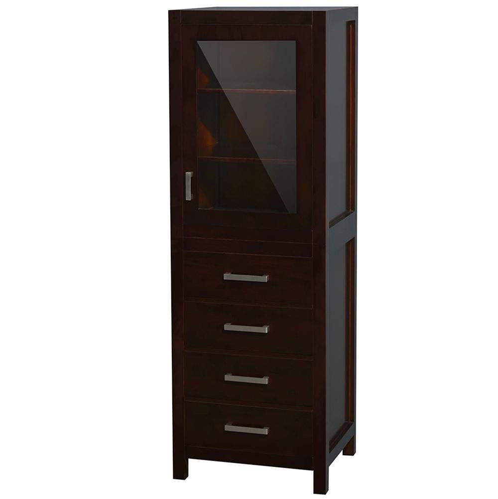 Wyndham Collection Sheffield 24 Inch Linen Tower in Espresso with Shelved Cabinet Storage and 4 Drawers