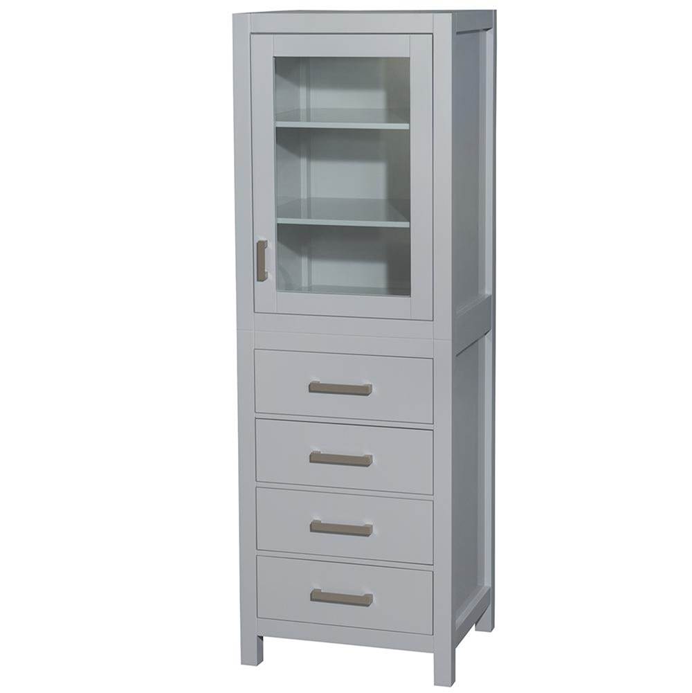 Wyndham Collection Sheffield 24 Inch Linen Tower in Gray with Shelved Cabinet Storage and 4 Drawers