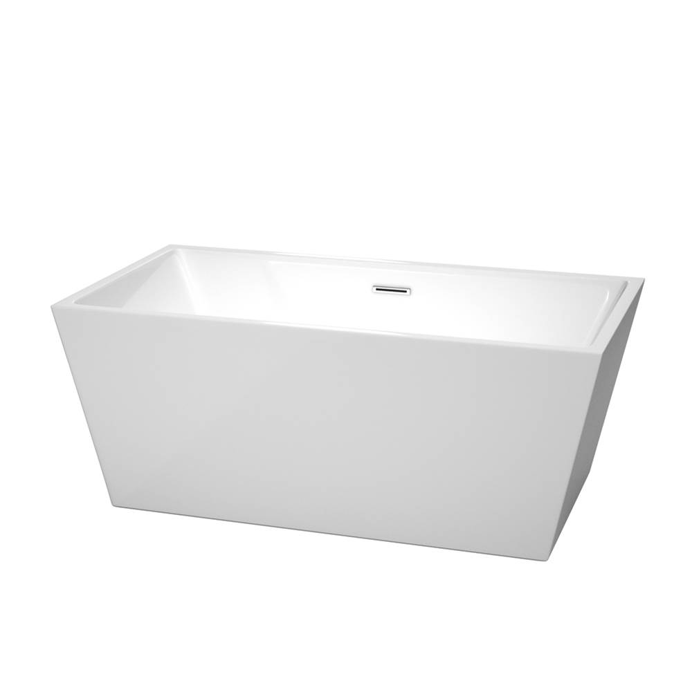 Wyndham Collection Sara 59 Inch Freestanding Bathtub in White with Polished Chrome Drain and Overflow Trim