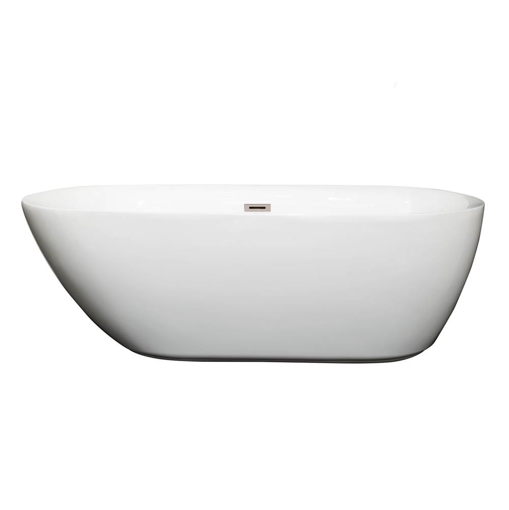 Wyndham Collection Melissa 65 Inch Freestanding Bathtub in White with Brushed Nickel Drain and Overflow Trim
