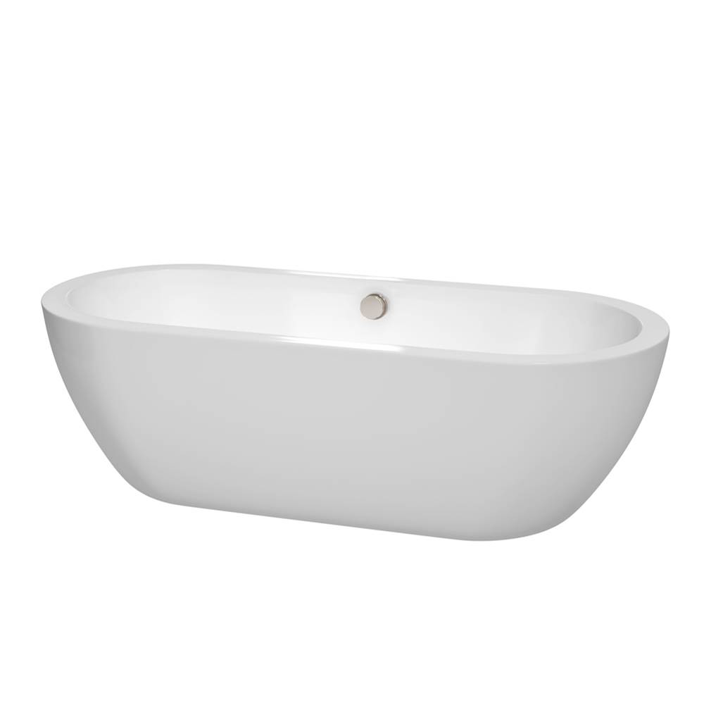 Wyndham Collection Soho 72 Inch Freestanding Bathtub in White with Brushed Nickel Drain and Overflow Trim