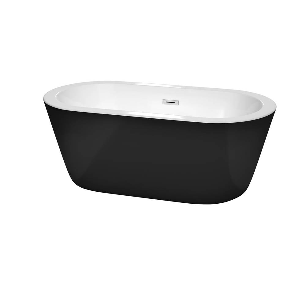 Wyndham Collection Mermaid 60 Inch Freestanding Bathtub in Black with White Interior with Polished Chrome Drain and Overflow Trim