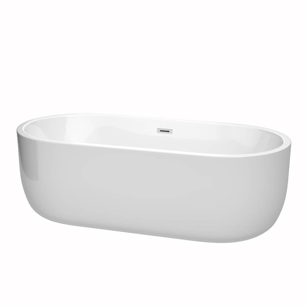 Wyndham Collection Juliette 71 Inch Freestanding Bathtub in White with Polished Chrome Drain and Overflow Trim