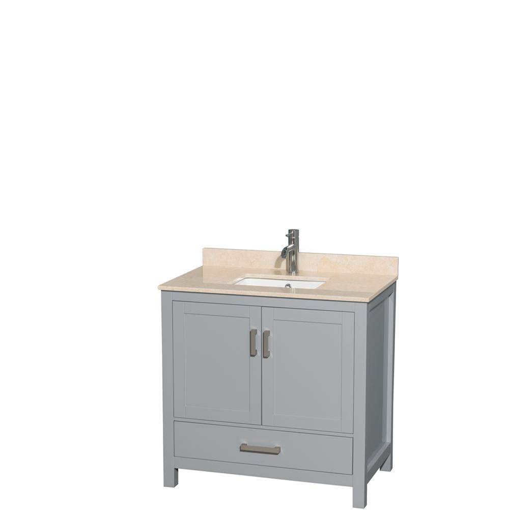 Wyndham Collection Sheffield 36 Inch Single Bathroom Vanity in Gray, Ivory Marble Countertop, Undermount Square Sink, and No Mirror