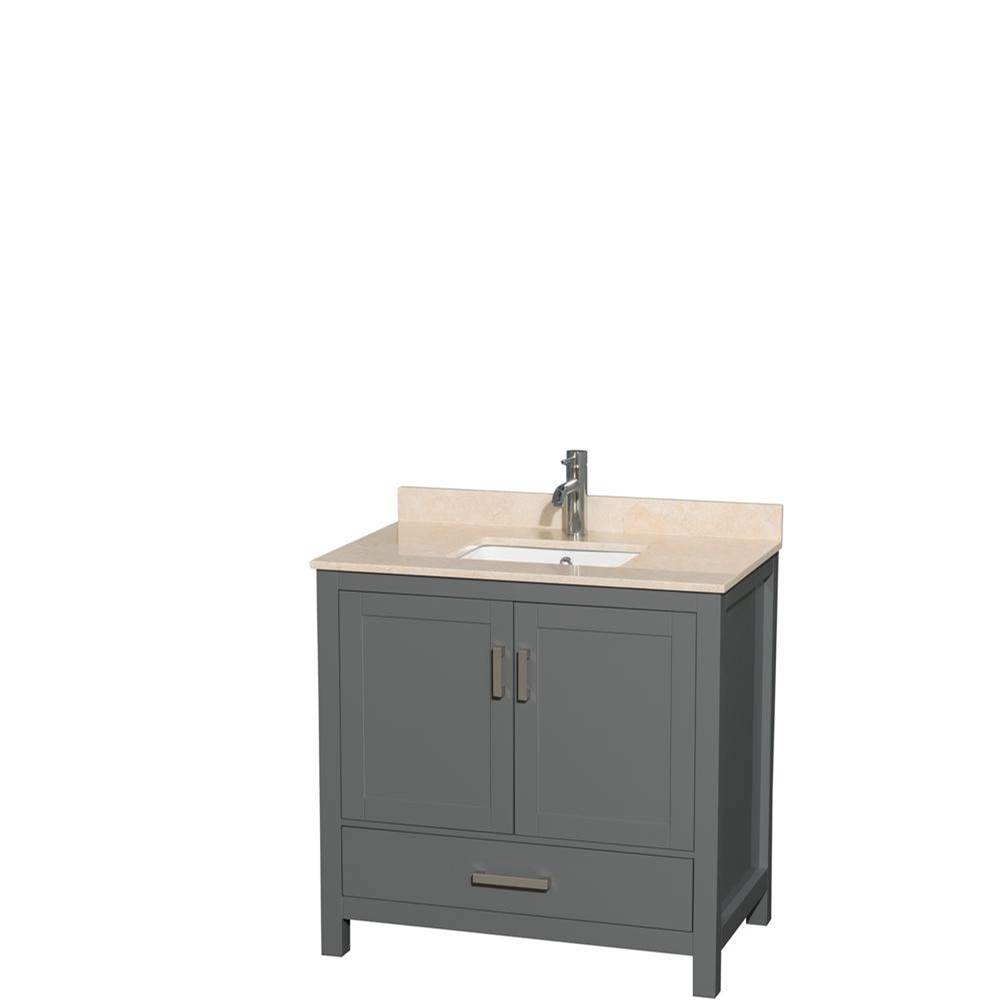 Wyndham Collection Sheffield 36 Inch Single Bathroom Vanity in Dark Gray, Ivory Marble Countertop, Undermount Square Sink, and No Mirror