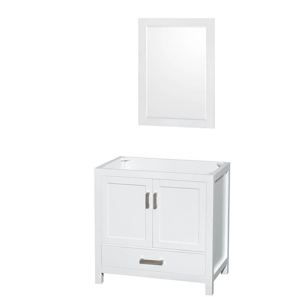 Wyndham Collection Sheffield 36 Inch Single Bathroom Vanity in White, No Countertop, No Sink, and 24 Inch Mirror