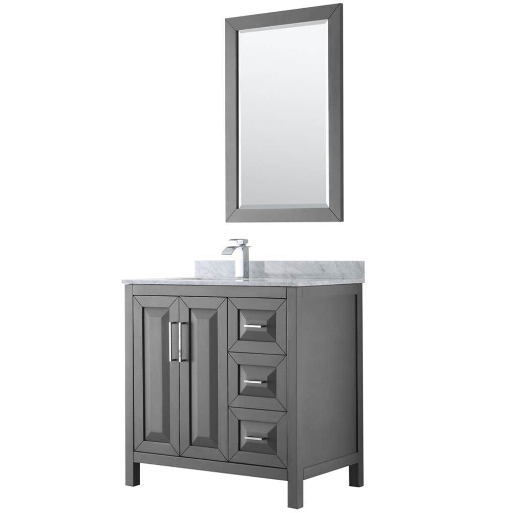 Wyndham Collection Daria 36 Inch Single Bathroom Vanity in Dark Gray, White Carrara Marble Countertop, Undermount Square Sink, and 24 Inch Mirror