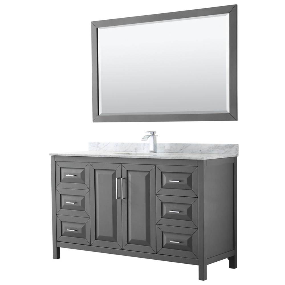 Wyndham Collection Daria 60 Inch Single Bathroom Vanity in Dark Gray, White Carrara Marble Countertop, Undermount Square Sink, and 58 Inch Mirror