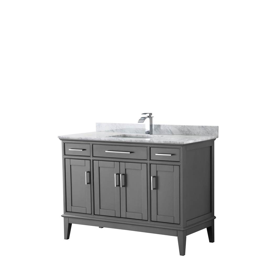 Wyndham Collection Margate 48 Inch Single Bathroom Vanity in Dark Gray, White Carrara Marble Countertop, Undermount Square Sink, and No Mirror