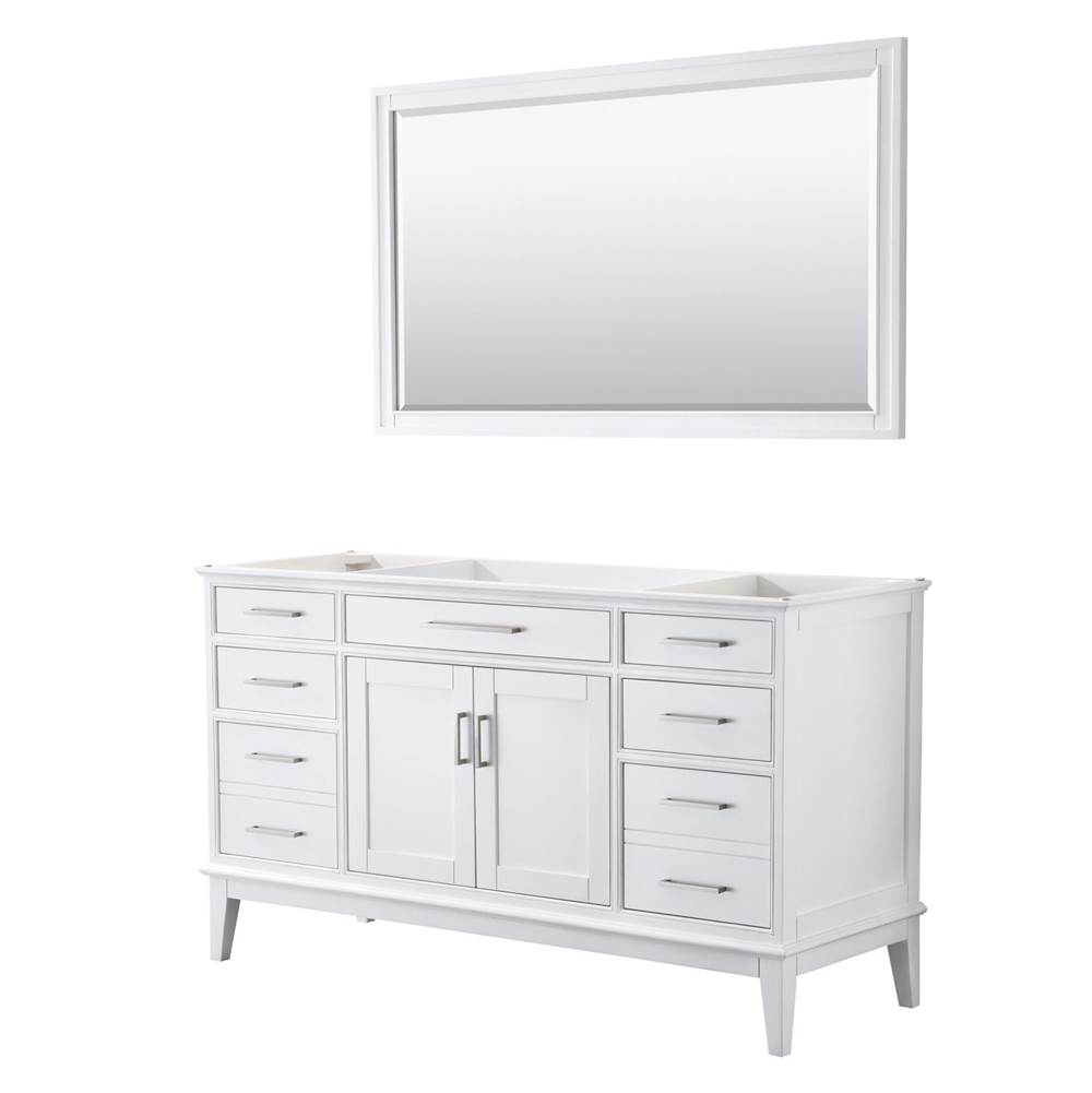Wyndham Collection Margate 60 Inch Single Bathroom Vanity in White, No Countertop, No Sink, and 56 Inch Mirror
